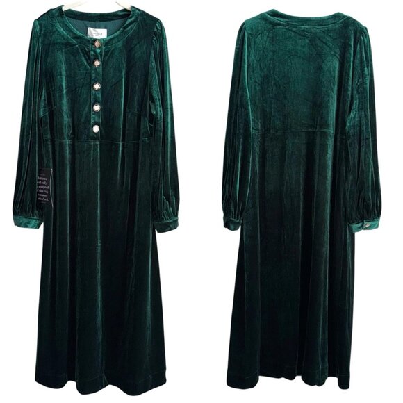 NWT Tuckernuck Velvet Arabella Dress in emerald green size XXL holiday midi - Picture 4 of 8